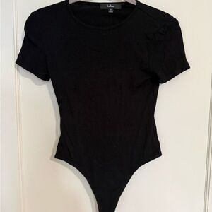 Lulu's Black Ribbed Crewneck Bodysuit